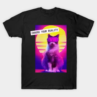 Retro Katze Virtual Reality Vaporwave Techno Party T-Shirt